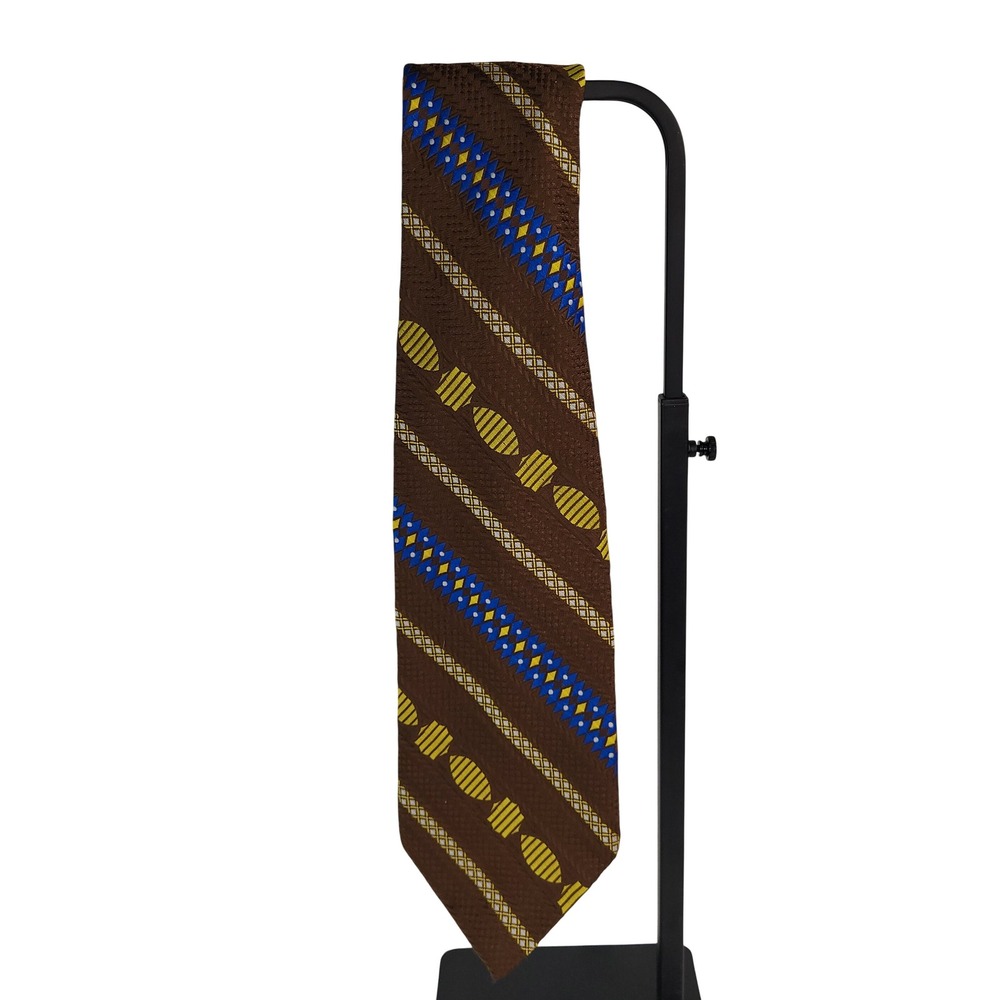 Vintage Henry the Hatter Necktie 4" Brown Geometric Striped John Frederics Tie